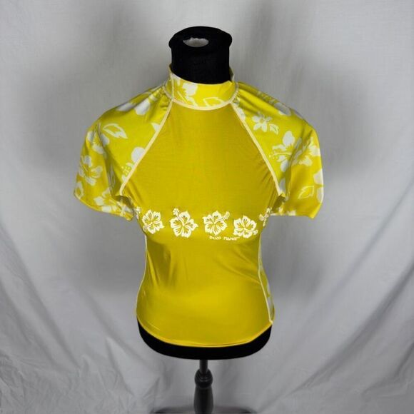 Planet Blue NWT Yellow Hibiscus Rash Guard - Women’s XS - Picture 4 of 8